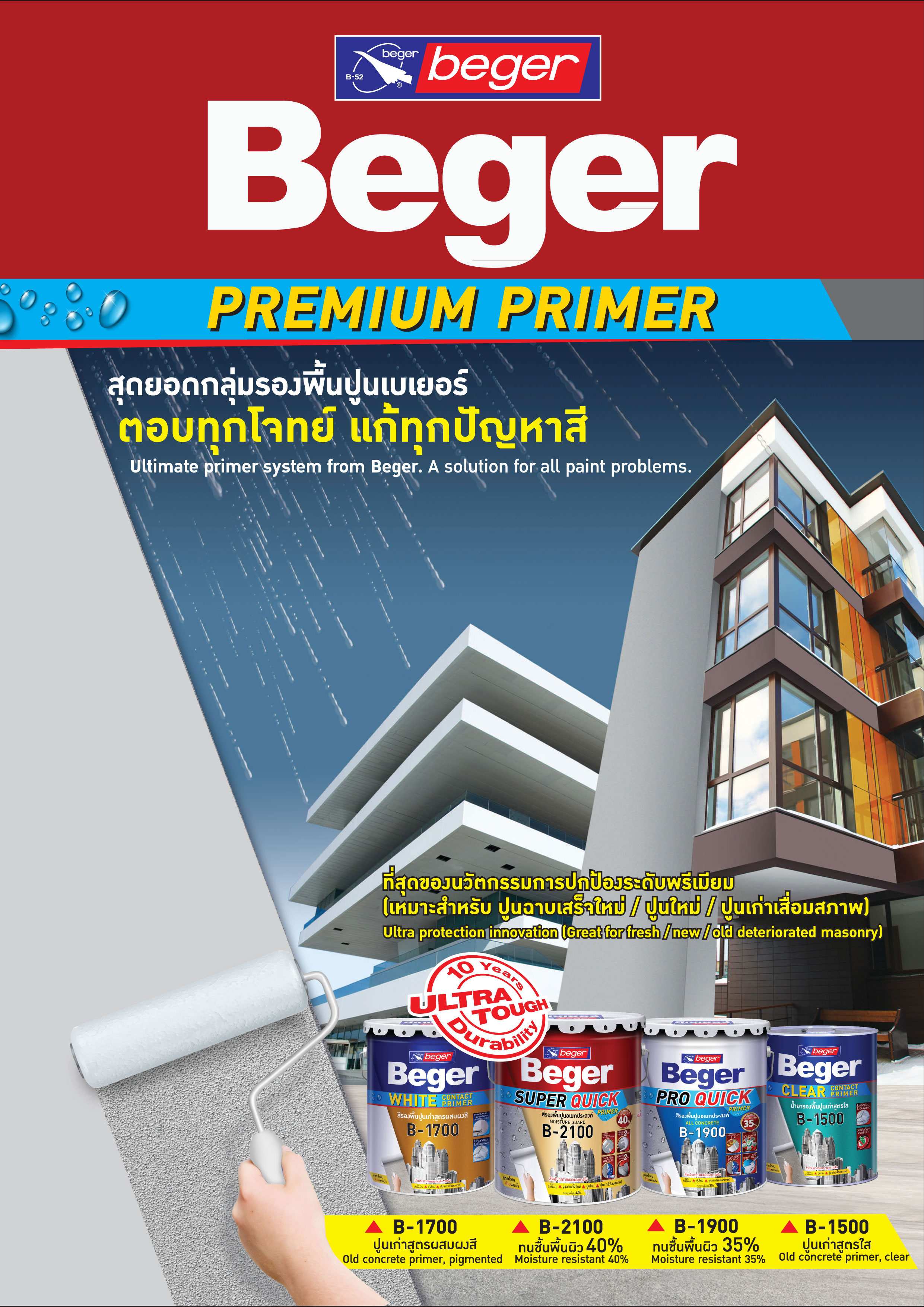 สีรองพื้นเบเยอร์ บี-1500 บี-1700 บี-1900 บี-2100 /  Beger Premium Primer