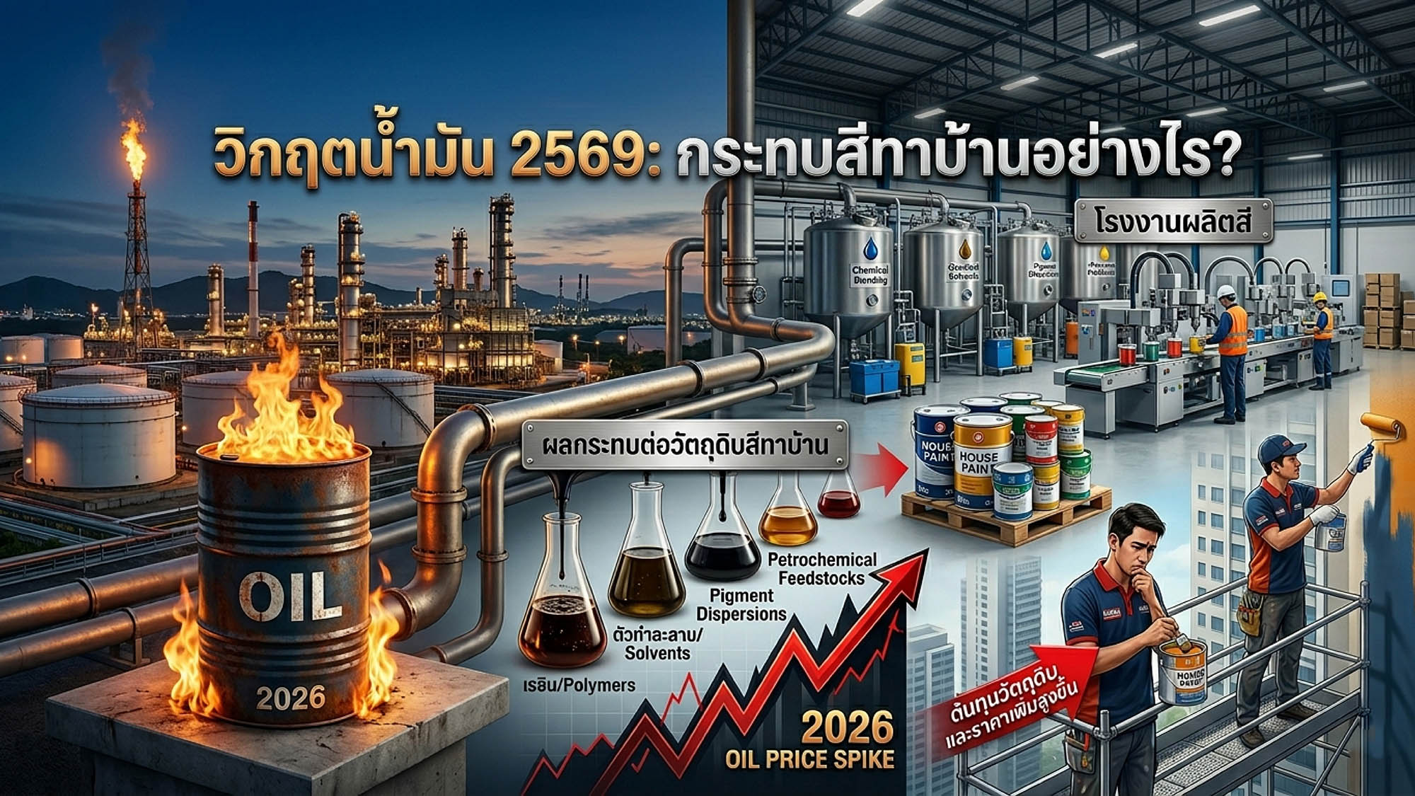 วิกฤตน้ำมัน 2569 กระทบสีทาบ้านอย่างไร? และลูกค้าควรเตรียมตัวอย่างไร บทความนี้มีคำตอบ
